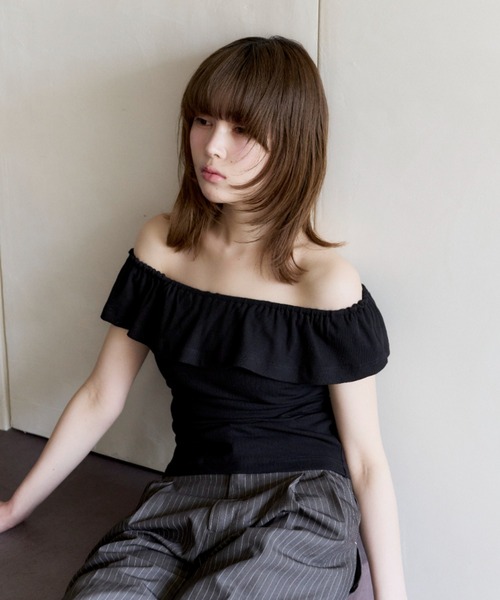 haek tシャツ rib off shoulder tops/リブオフショルトップス 