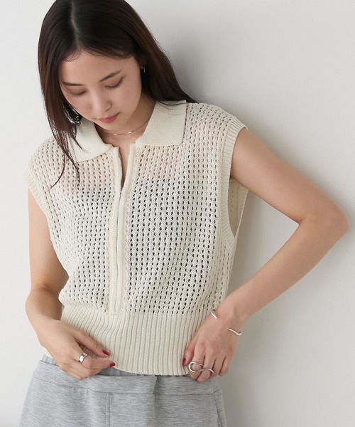 Stussy メッシュ編みポロシャツ Lサイズ アイボリー STUSSY/ステューシー Stussy Big Mesh Polo Sweater メッシュ