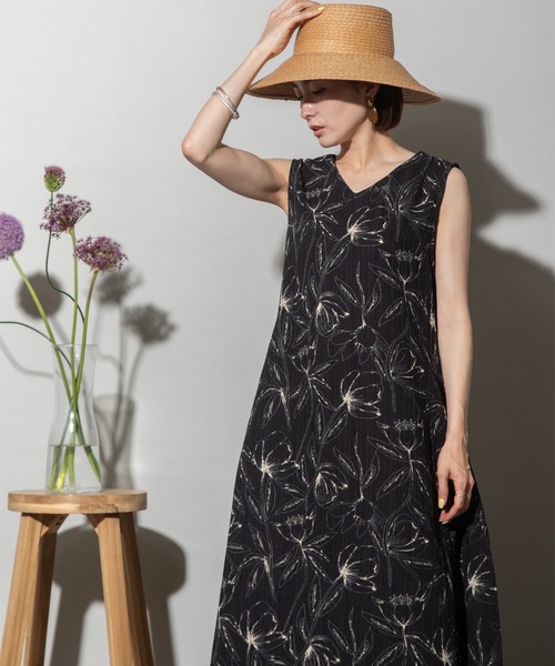 ハンドメイド　ワンピース ワンピース 手描きフラワーロングワッシャーワンピース : ZOZOTOWN