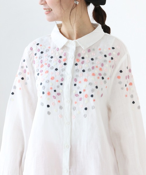 ブラウス シャツ 鮮やか花刺繍ブラウス（長袖） レディース