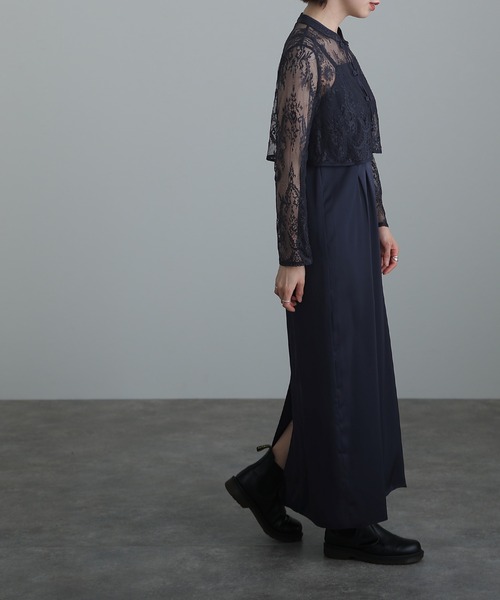 POUR VOUS プールブー　ネイビー ロングワンピース プールヴー PourVous ロング&袖ありフォーマルタック結婚式