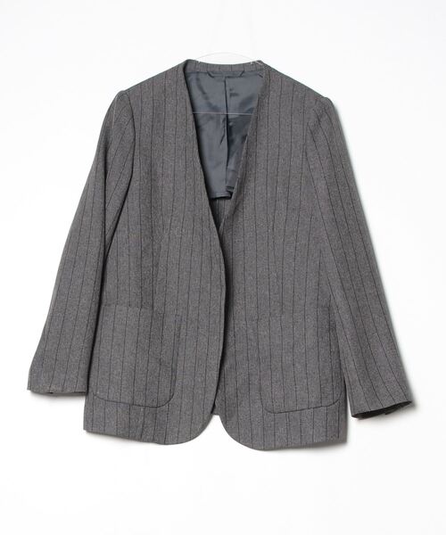 【美品】定価3.6万円 スピックアンドスパン　ノーカラー　スプリング　ジャケット Spick＆Span 「Spick & Span」 ノーカラージャケット 38 グレー