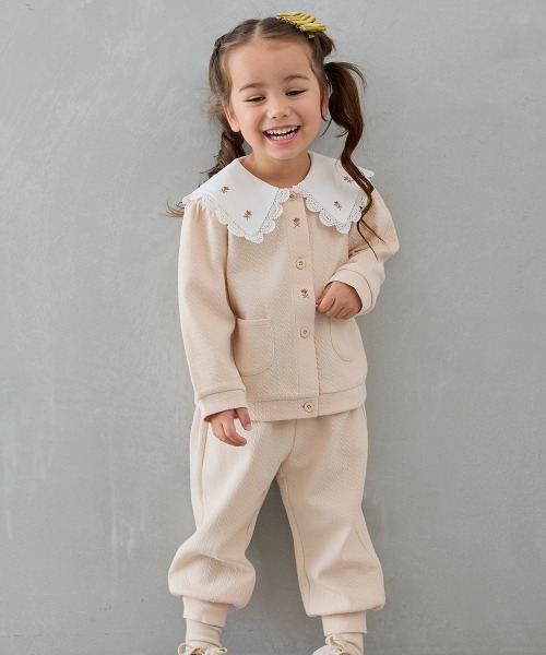 セットアップ 「セットアップ」フリルカラー付き長袖カーディガン