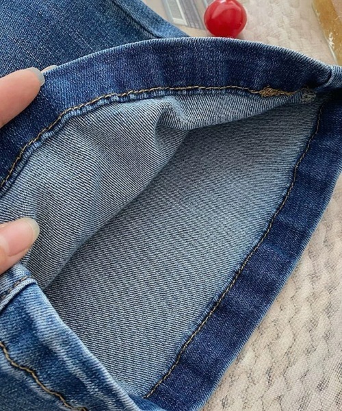 「SEU」 加工ブーツカットデニムパンツ L ブルー レディース