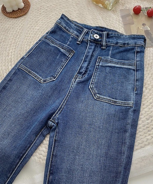 「SEU」 加工ブーツカットデニムパンツ L ブルー レディース