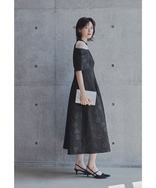 【niana/bflat】フラワージャガードフレアドレス sizeM niana（ニアナ） ドレス フラワージャガードフレアドレス パーティー