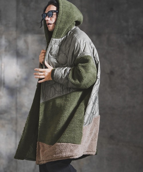 GLIMCLAP ダウンジャケット ダウン mj11095-Textured Patchwork Hoodie