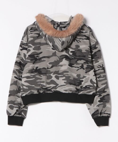 パーカー 「迷彩×ファー付き」レディース 裏毛スウェットジップ