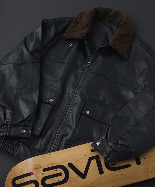 【 Scye 】レザーブルゾン B.C STOCK｜OSKR別注 シンセティックレザージップ中綿ブルゾン