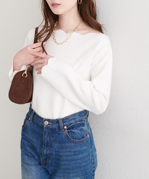 natural couture ニット セーター スカラップラメニット レディース