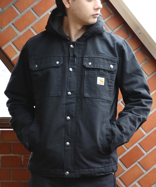 【カーハート】ダックジャケット　裏ボア　M 黒　フェード　ボロ　短丈　i カーハート】ダックジャケット 裏ボア M 黒 フェード ボロ 短丈 i