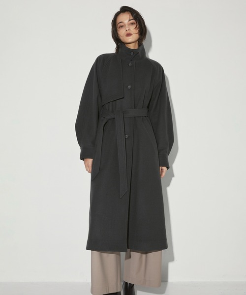 ステンカラーコート コート StandCollar Wool Coat/スタンドカラーウールロングコート レディースの画像