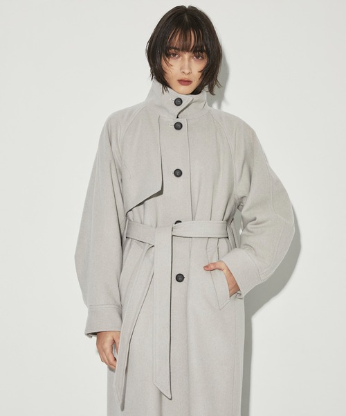 ステンカラーコート コート StandCollar Wool Coat/スタンドカラーウールロングコート レディースの画像