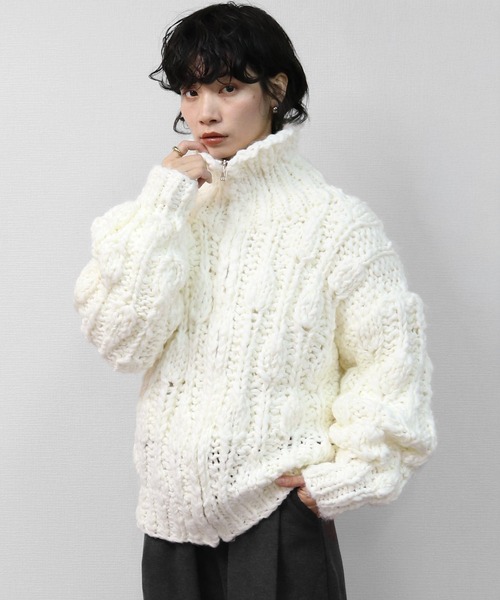 THE CELL. ニット セーター ビッグスラブ手編みジップカーディガン BIG