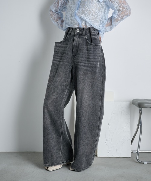 THE Yon ジーンズ デニム デニムパンツ ウエストタックワイドパンツ