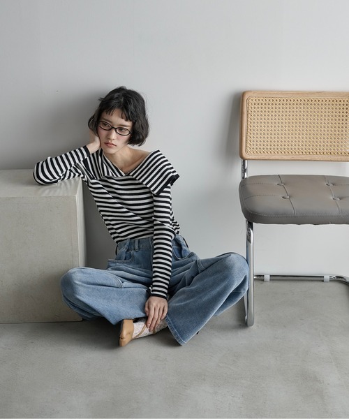 THE Yon ジーンズ デニム デニムパンツ ウエストタックワイドパンツ