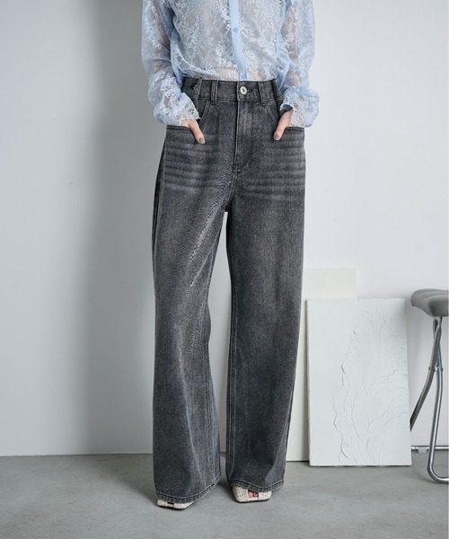 THE Yon ジーンズ デニム デニムパンツ ウエストタックワイドパンツ