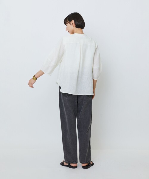 LOISIR リネンシャツ ブラウス シャツ グランジリネンフリルディテール