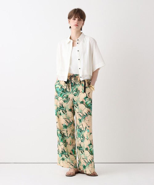 ワイドパンツ パンツ ボタニカルプリントパンツ レディースの画像