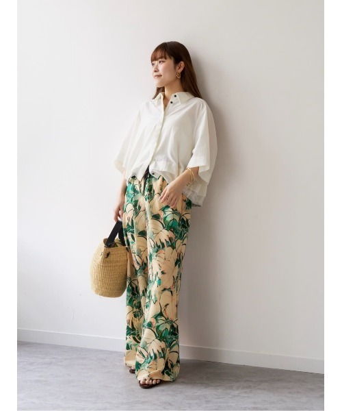 ワイドパンツ パンツ ボタニカルプリントパンツ レディースの画像
