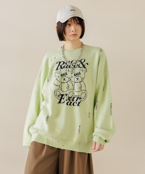 「Anui」 長袖ニット MEDIUM ライム レディース_画像3
