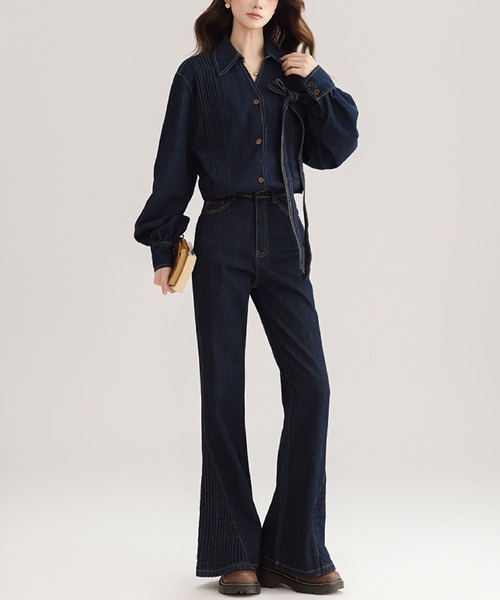 【美品】 メゾンドシャンティ ニットパーカジャケット + パンツ セットアップ 2ly2 セットアップ デニムセットアップ（ジャケット＆パンツ