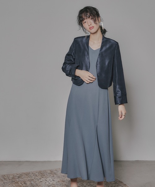 「niana」 ノーカラージャケット 9号 ネイビー レディース_画像2