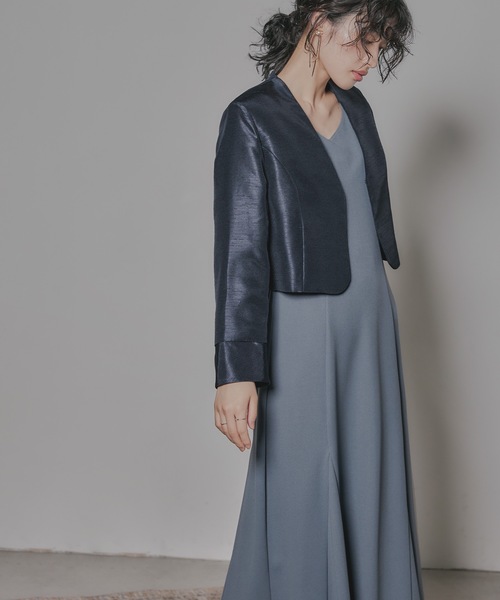「niana」 ノーカラージャケット 9号 ネイビー レディース_画像4