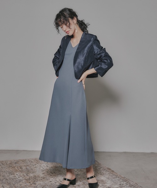 「niana」 ノーカラージャケット 9号 ネイビー レディース_画像5