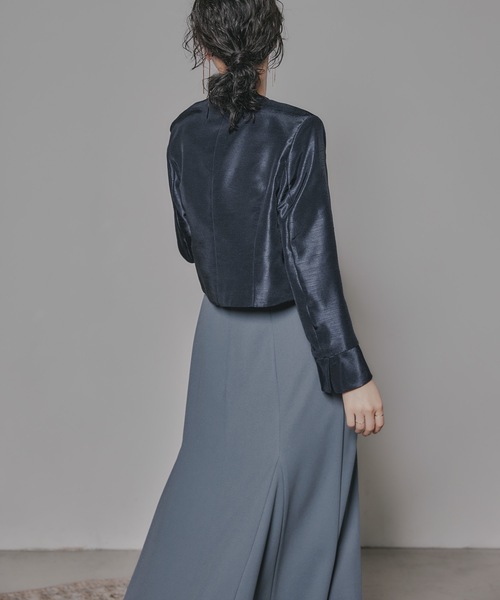 「niana」 ノーカラージャケット 9号 ネイビー レディース_画像6