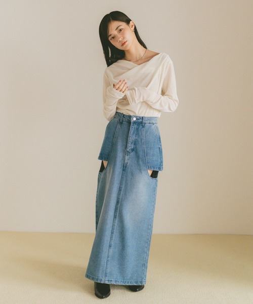 「VANNIE U」 デニムスカート M インディゴブルー レディース_画像5