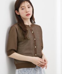 7/13まで限定値下げ【新品未使用】 メッシュカーディガン ブラウン grove（グローブ） カーディガン 半袖 「貴島明日香さん着用・洗える