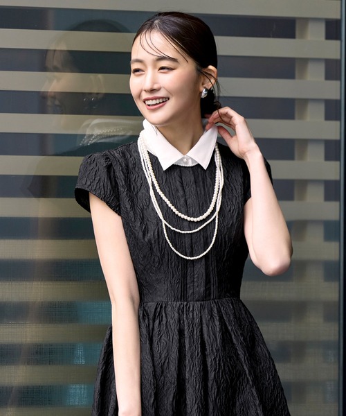 RUIRUE BOUTIQUE ブラックワンピースドレス 襟付き RUIRUE BOUTIQUE（ルイルエブティック） ワンピース 洗える ｜ シアー