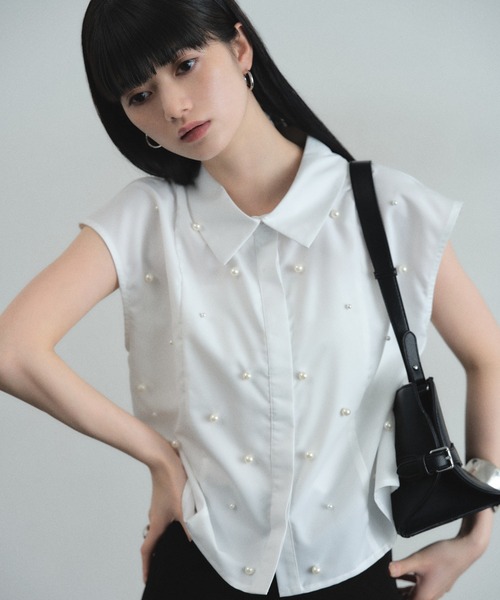 ARVELLIA ブラウス シャツ PEARL DOT COLLAR BLOUSE レディース