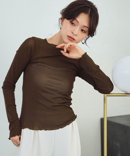 LOWO tシャツ シアートップス 長袖 メロウ シースルートップス