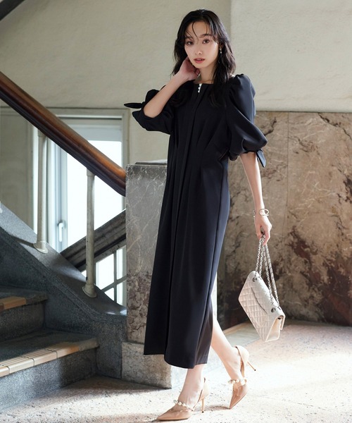 「RUIRUE BOUTIQUE」 7分袖ワンピース M グレイッシュベージュ レディース_画像2