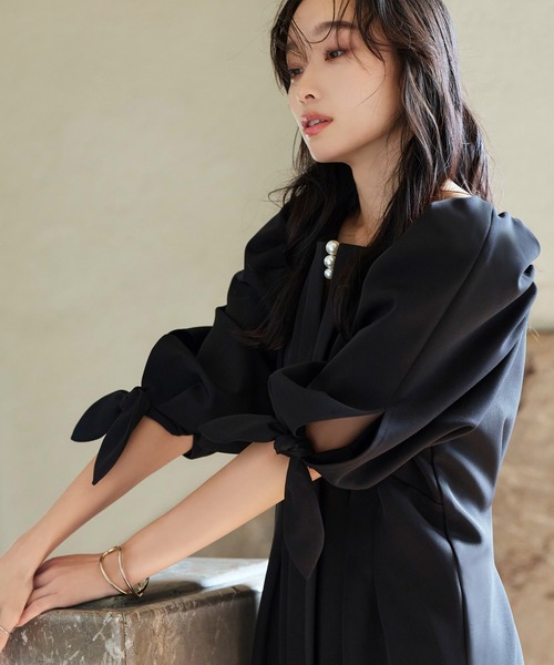 「RUIRUE BOUTIQUE」 7分袖ワンピース M グレイッシュベージュ レディース_画像3