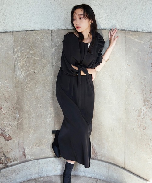「RUIRUE BOUTIQUE」 7分袖ワンピース M グレイッシュベージュ レディース_画像4