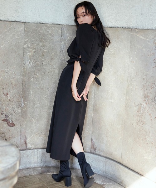 「RUIRUE BOUTIQUE」 7分袖ワンピース M グレイッシュベージュ レディース_画像5