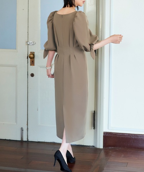「RUIRUE BOUTIQUE」 7分袖ワンピース M グレイッシュベージュ レディース_画像7