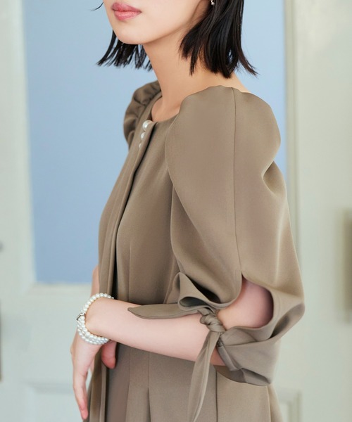 「RUIRUE BOUTIQUE」 7分袖ワンピース M グレイッシュベージュ レディース_画像9