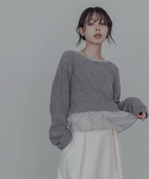 Eimee Law（エイミーロウ） カーディガン フリルヘムスパンコール