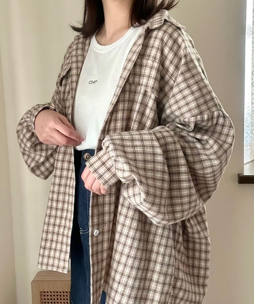 ブラウス シャツ ゆるだぼチェックシャツ レディース