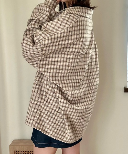 トップス チェックシャツ チェック柄 ゆるシャツ シャツブラウス ボリューム袖 レディース トップス トップス チェックシャツ チェック柄 ゆるシャツ シャツブラウス