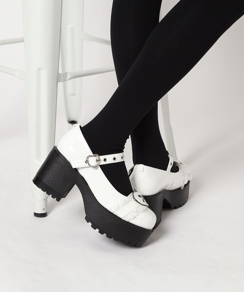 cs T&P パンプス 厚底ハートフリルストラップパンプス : ZOZOTOWN 