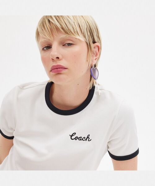 tシャツ シグネチャー リンガー Tシャツ レディース COACH tシャツ シグネチャー リンガー Tシャツ レディース
