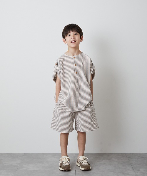 セットアップ ストライプロールアップシャツセットアップ キッズ  