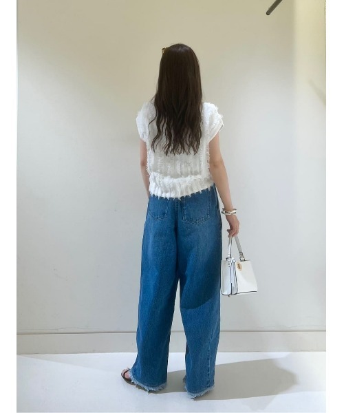 allureville アルアバイルホワイトフリンジフレンチスリーブニット allureville - allureville アルアバイルホワイトフリンジフレンチ
