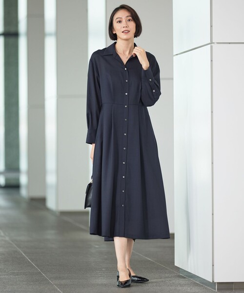 洗える　自由区classlounge シルクコットン刺繍シャツワンピース 自由区（ジユウク） シャツワンピース トロピカルストレッチシャツ