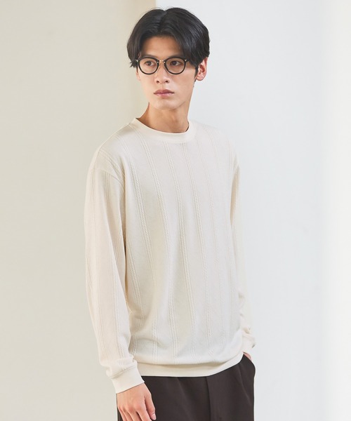メンズ ハイゲージ クルーネック プルオーバー ESSENTIALS WARDROBE tシャツ ハイゲージケーブル長袖クルーネック